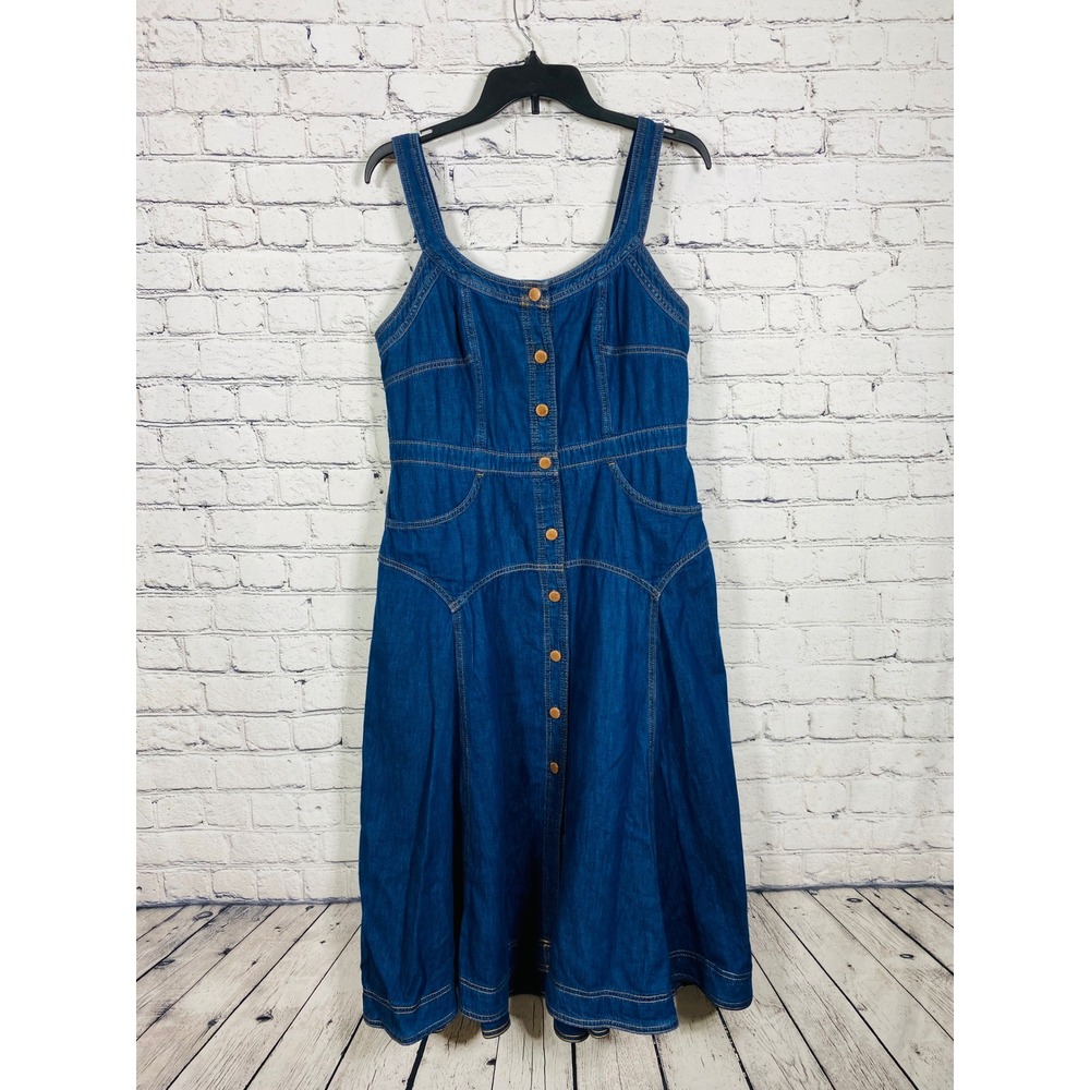 Sonoma Dress Womens Midi Button Front Blue Denim 12 Excellent Cotton Pockets